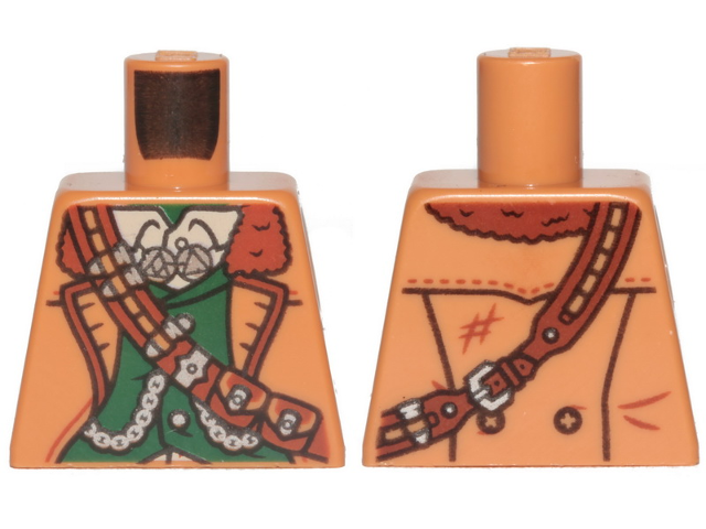 Torso Jacket with Fur Collar, Dark Green Vest and Reddish Brown Diagonal Belt Pattern