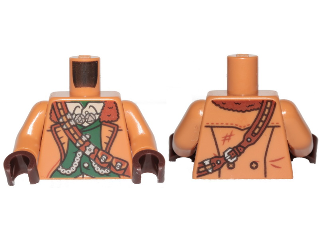 Torso Jacket with Fur Collar, Dark Green Vest and Reddish Brown Diagonal Belt Pattern / Medium Nougat Arms / Dark Brown Hands