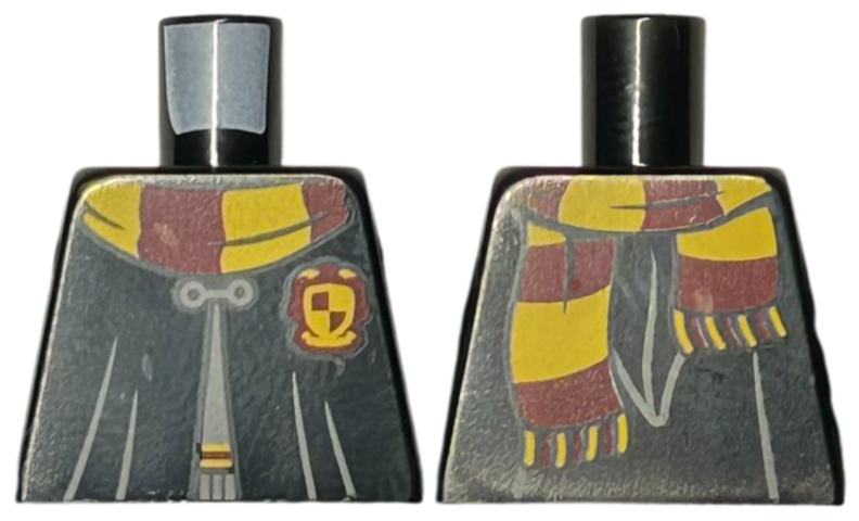 Torso Gryffindor Robe Clasped over Dark Bluish Gray Sweater, Dark Red and Bright Light Orange Scarf Pattern