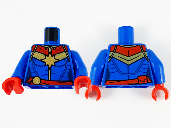 Torso Female Outline with Gold 8 Point Star and Wide Stripes, Dark Red Collar and Belt Pattern / Blue Arms / Red Hands