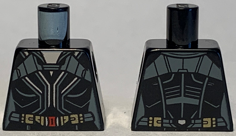 Torso Female Outline, Black Suit with Gray and Silver Lines, Gold Belt with Red Buckle Pattern