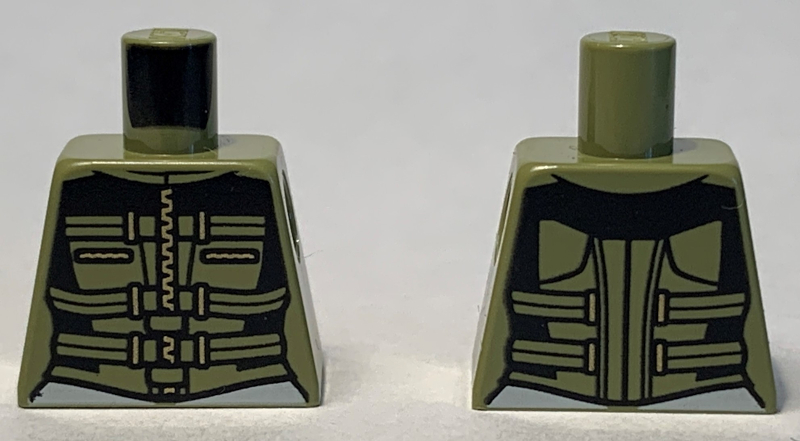 Torso Female Outline, Black Suit with Olive Green Belts and Gold Zipper Pattern