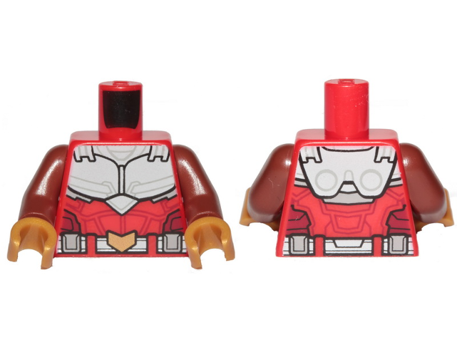 Torso Armor White with Black Muscles Outline and White Belt with Gold Buckle Pattern / Reddish Brown Arms / Pearl Gold Hands