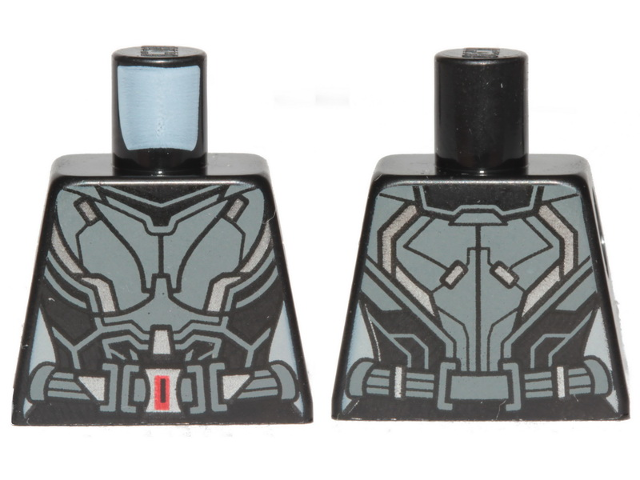 Torso Female Outline, Black Suit with Gray and Silver Lines and Belt with Red Buckle Pattern