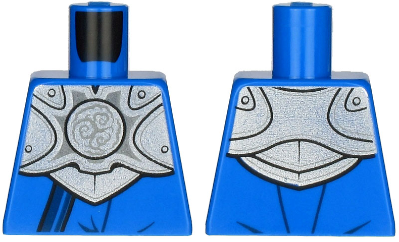 Torso Armor, Silver Plate with Curly Lines over Robe and Dark Blue Strap Pattern