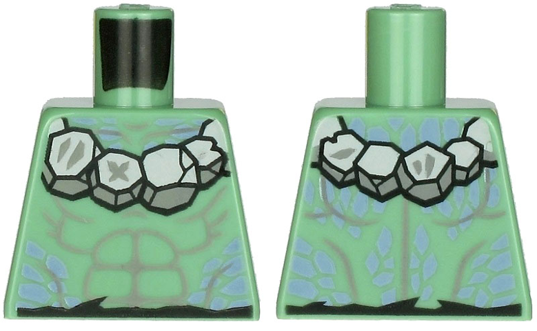 Torso Bare Chest with Light Bluish Gray Muscles Outline, Stone Necklace and Sand Blue Spots Pattern