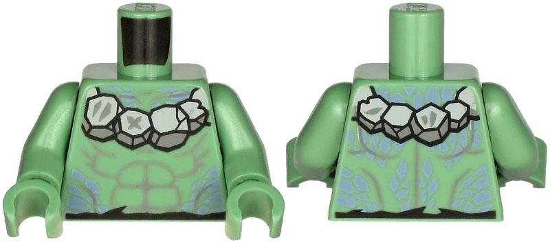 Torso Bare Chest with Light Bluish Gray Muscles Outline, Stone Necklace and Sand Blue Spots Pattern / Sand Green Arms / Sand Green Hands