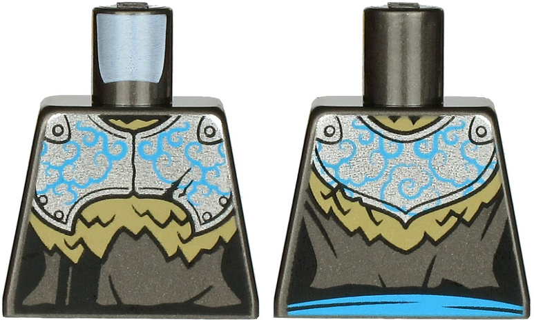 Torso Armor, Silver Plate with Dark Azure Curly Lines over Robe and Dark Tan Fur Pattern
