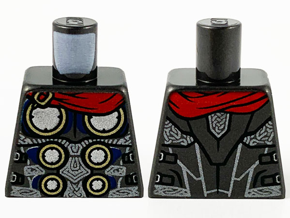 Torso Armor with 6 Gold and Silver Circles, Dark Blue and Dark Silver Trim, Red Cape with Slide Pattern