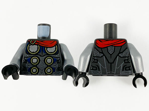 Torso Armor with 6 Gold and Silver Circles, Dark Blue and Dark Silver Trim, Red Cape with Slide Pattern / Flat Silver Arms / Black Hands