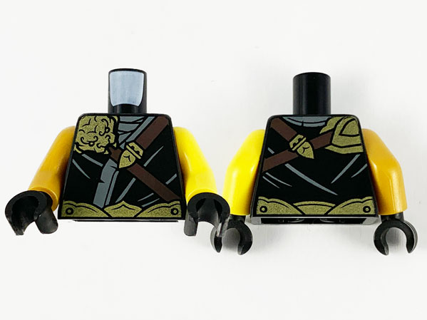 Torso Tunic, Gold Ape Shoulder Armor, Dark Bluish Gray Trim and Dark Brown Shoulder Belt Pattern / Yellow Left Arm / Pearl Gold Right Arm / Black Hands