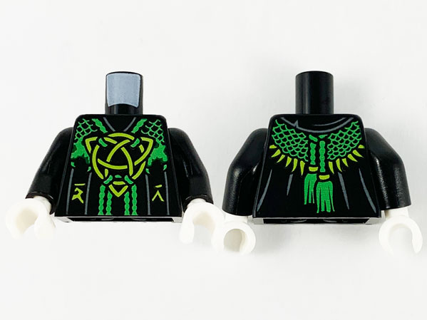 Torso Robe, Bright Green Mesh Shawl, Lime Celtic Knot and Ninjago Logogram Letter D and Letter R Pattern / Black Arms / White Hands