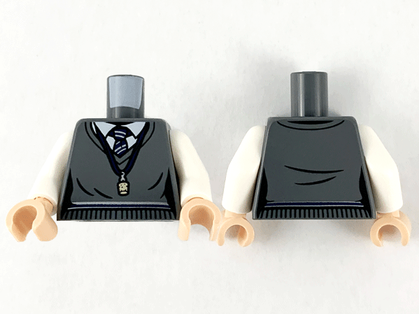 Torso Female Outline Sweater Vest with White Shirt, Dark Blue and Light Bluish Gray Tie and Trim (Ravenclaw) and Butterbeer Cork Necklace Pattern / White Arms / Light Nougat Hands