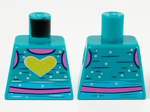 Torso Tank Top, Dark Pink Neck and Midriff, Yellow Heart, and Metallic Light Blue Spots Pattern