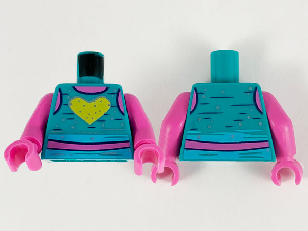 Torso Tank Top, Dark Pink Neck and Midriff, Yellow Heart, and Metallic Light Blue Spots Pattern / Dark Pink Arms / Dark Pink Hands