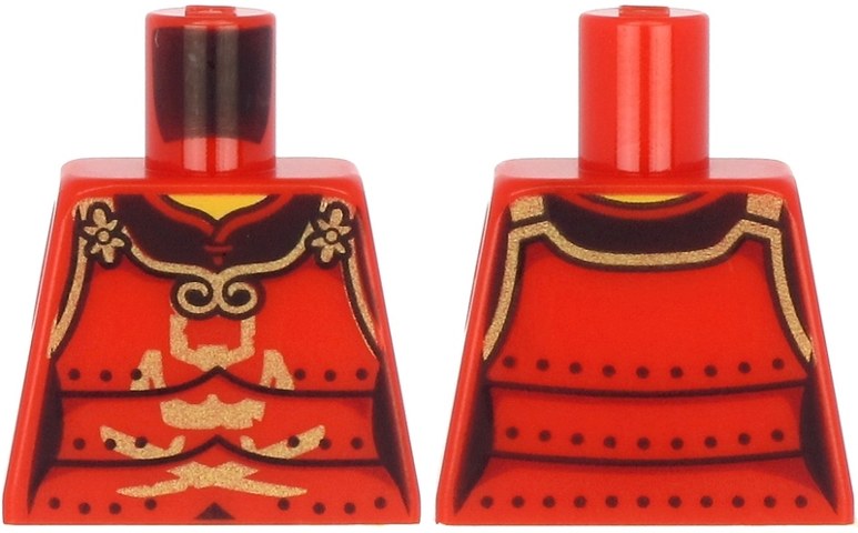 Torso Samurai Armor in 3 Sections, Gold Clasps and Trim and Horns, Visor and Crossed Swords Pattern