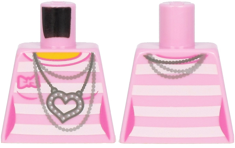 Torso Female Outline Shirt with White Stripes, Silver Chains and Heart Necklace Pattern