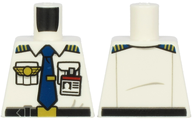 Torso Shirt with Dark Blue Tie with Clip, Epaulettes, Gold Logo Pin, Black Belt and Red and White ID Badge Pattern