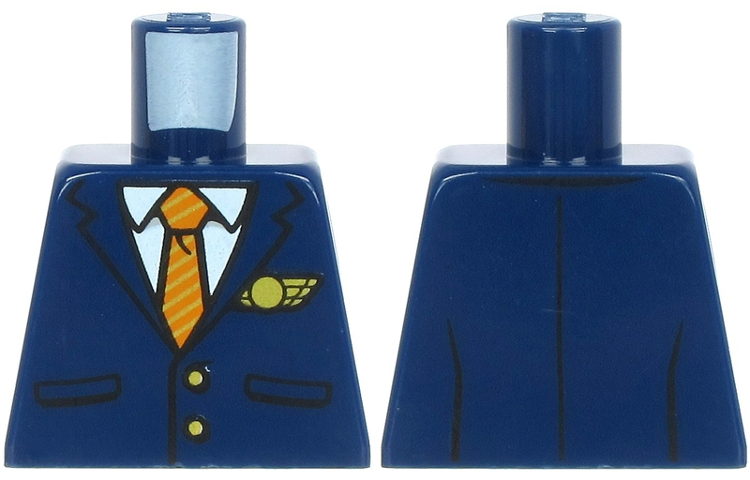 Torso Suit with Pockets over White Shirt, Gold and Dark Orange Striped Tie, Gold Buttons and Logo Pin Pattern