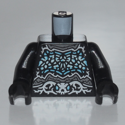 Torso Medium Azure Armor and Silver Ghost Skull Belt Pattern / Black Arms / Black Hands