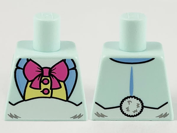 Torso Short Jacket Open with Medium Blue Lapels over Bright Light Yellow Shirt with Buttons, Dark Pink Bow Tie, White Stomach with Fur Pattern