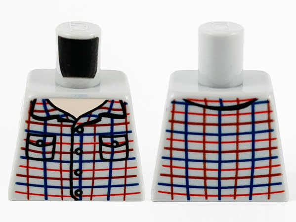 Torso Shirt with Buttons, Collar and Pockets, Red, Dark Red and Dark Blue Plaid Lines Pattern
