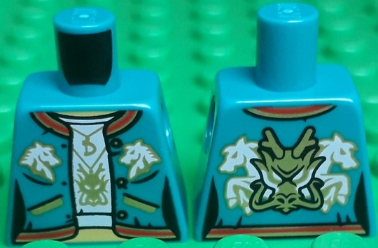 Torso Female Jacket with White Undershirt, Red Trim and Horse Heads, Pockets, Necklace, and Yellow Midriff Pattern