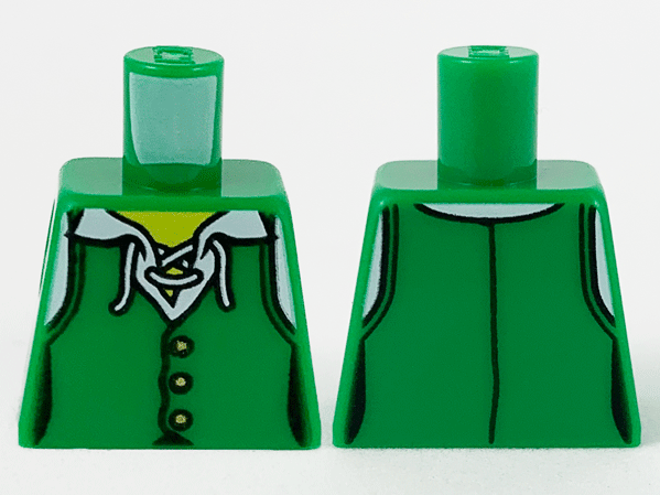 Torso Female Pirate Vest Closed with Gold Buttons over White Shirt with Laces, Yellow Neck Pattern