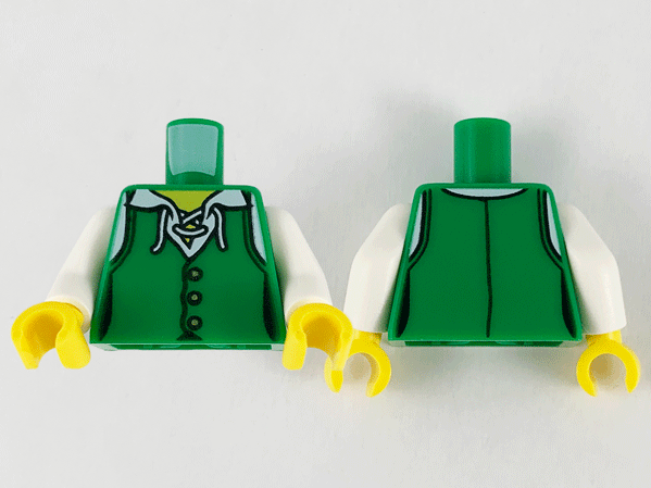 Torso Female Pirate Vest Closed with Gold Buttons over White Shirt with Laces, Yellow Neck Pattern / White Arms / Yellow Hands