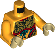 Torso Armor with Red and Dark Turquoise Trim, Laces, and Midriff Showing Pattern (Monkey King) / Bright Light Orange Arms / Tan Hands