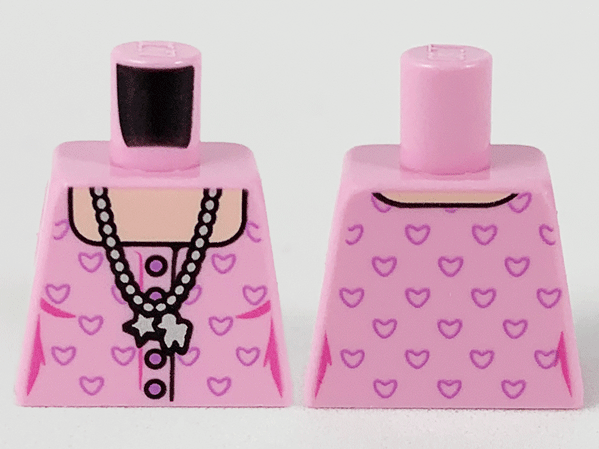 Torso Female, Silver Necklace with Charms, Light Nougat Neck and Medium Lavender Heart Outlines Pattern