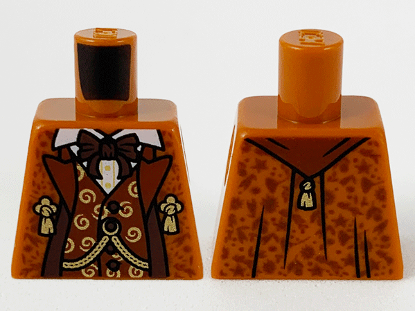 Torso Jacket with Reddish Brown Lapels and Vest, Dark Brown Bow Tie and Trim, Gold Chain and Tassels Pattern