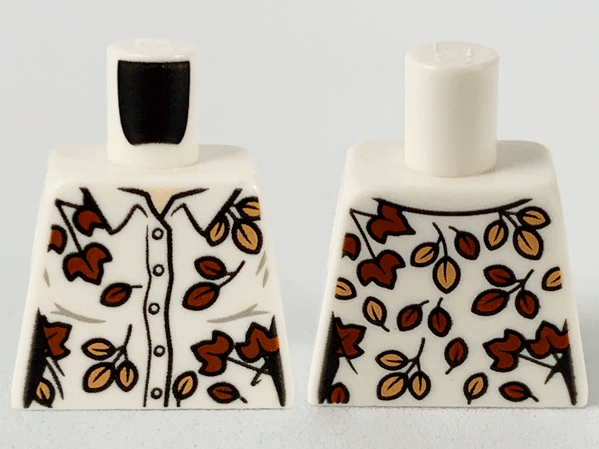 Torso Female Button Up Shirt, Tan and Reddish Brown Leaves Pattern