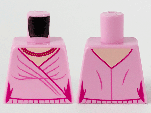 Torso Female Dress, Light Nougat Neck, Magenta and Gold Necklace, Magenta Hem and Gather Lines Pattern