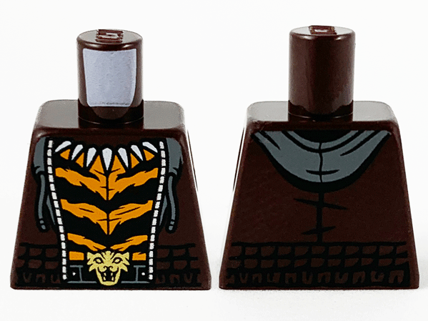 Torso Hoodie, Dark Bluish Gray Hood, Silver Zipper, Fang Necklace, Orange and Black Stripes and Gold Tiger Buckle Pattern