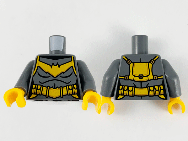 Torso Female Armor, Bright Light Orange Bat, Utility Belt and Backpack Pattern / Dark Bluish Gray Arms / Bright Light Orange Hands