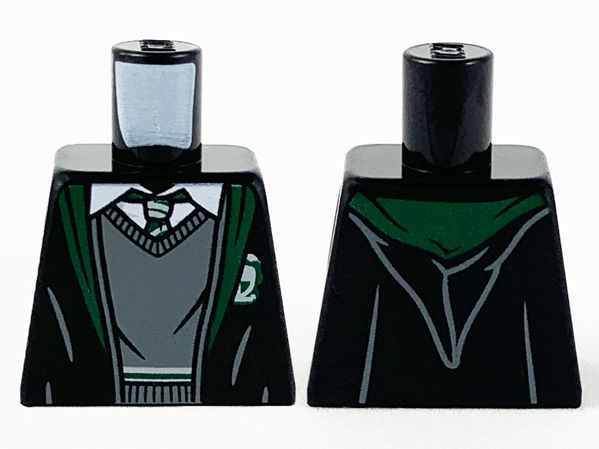 Torso Robe with Dark Green Hem and Slytherin Logo, White Shirt Collar and Dark Bluish Gray Sweater Pattern