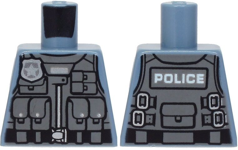 Torso Police with Silver Badge, Black Belt, Gray Safety Vest with Pockets, 'POLICE' on Back Pattern
