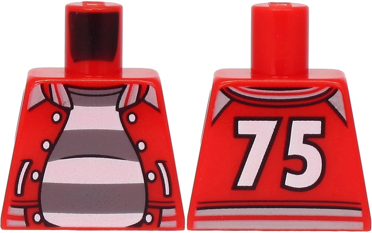 Torso Open Jacket with White Buttons and '75' on Back over Dark Bluish Gray and White Striped Shirt Pattern