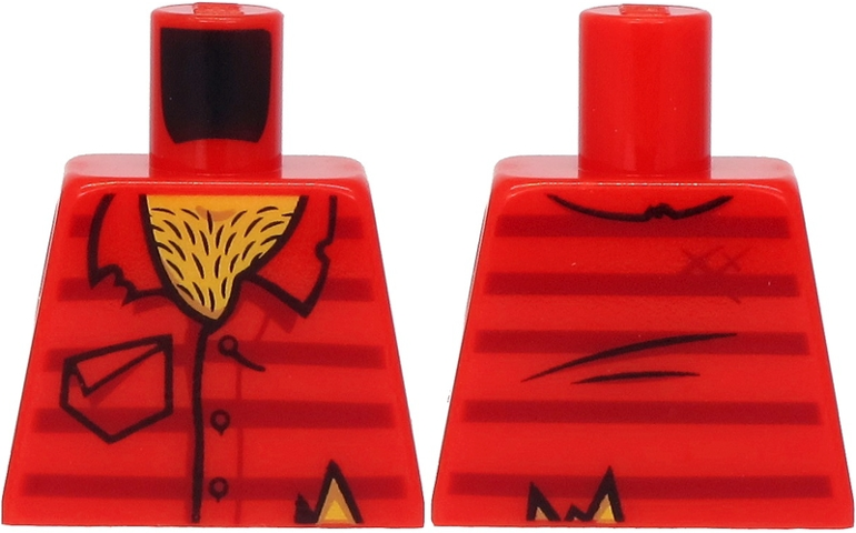 Torso Worn Shirt with Dark Red Stripes and Pocket, Hairy Chest Pattern