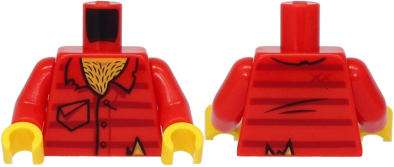 Torso Worn Shirt with Dark Red Stripes and Pocket, Hairy Chest Pattern / Red Arms / Yellow Hands