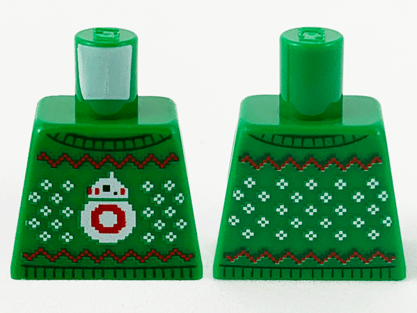 Torso Knit Fair Isle Holiday Sweater with White SW BB-8 and Snowflakes, and Red Zigzag Pattern