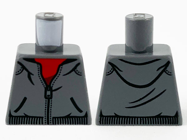 Torso Dark Bluish Gray Hoodie, Red Shirt and Zipper Pattern