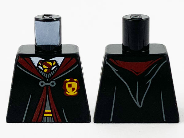 Torso Hogwarts Robe Clasped over Dark Bluish Gray Sweater, Dark Red and Bright Light Orange Tie and Trim Pattern