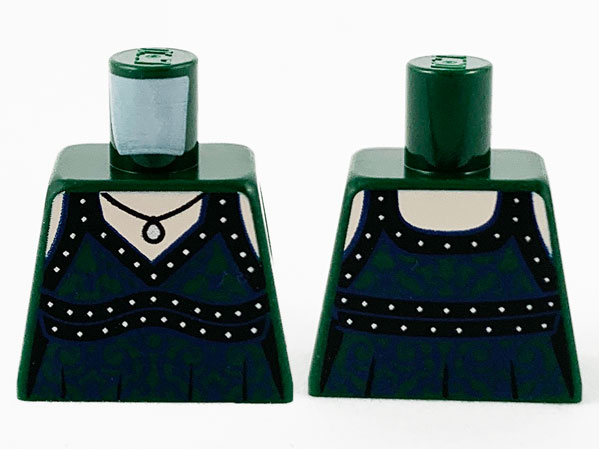 Torso Female Dress, Silver Pendant, Black Straps, Hems and Dark Blue Filigree Pattern