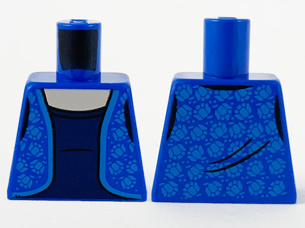 Torso Vest with Bright Light Blue Hem and Roses, Light Nougat Neck and Dark Blue Dress Pattern