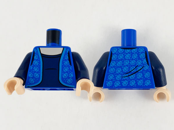 Torso Vest with Bright Light Blue Hem and Roses, Light Nougat Neck and Dark Blue Dress Pattern / Dark Blue Arms / Light Nougat Hands