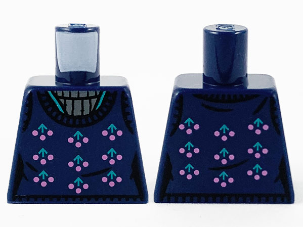 Torso Female Sweater with Dark Pink and Dark Turquoise Berries and Dark Bluish Gray Collar Pattern