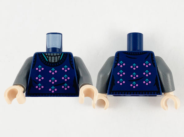 Torso Female Sweater with Dark Pink and Dark Turquoise Berries and Dark Bluish Gray Collar Pattern / Dark Bluish Gray Arms / Light Nougat Hands