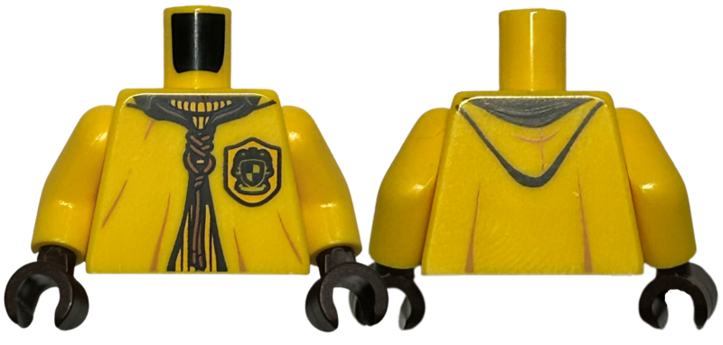 Torso Quidditch Robe over Sweater, Yellow Collar and Hufflepuff Crest and Dark Orange Lacing Pattern / Yellow Arms / Dark Brown Hands